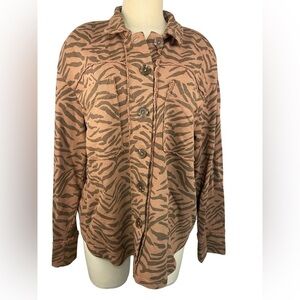 Kensie zebra print jacket, large buttons and frayed edges. Brown and terracotta